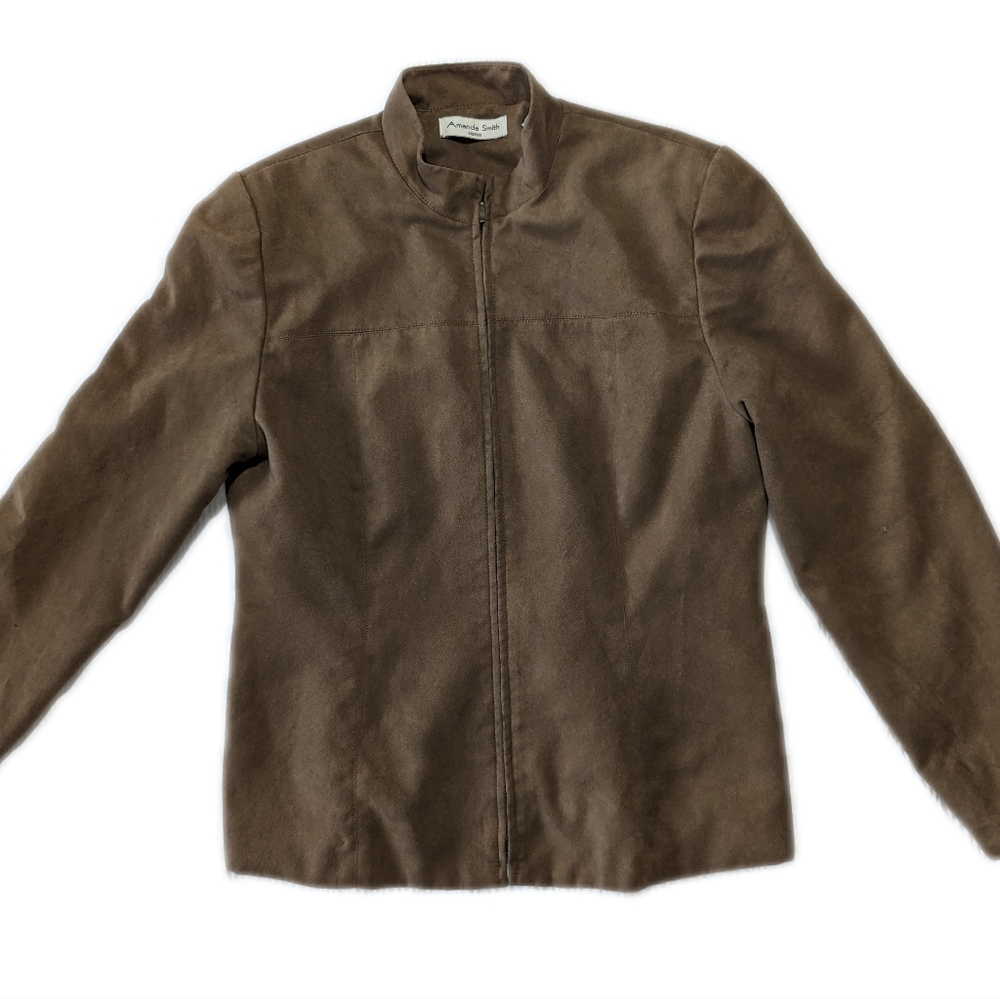 Amanda Smith Collarless Faux Suede Jacket Brown Size 8